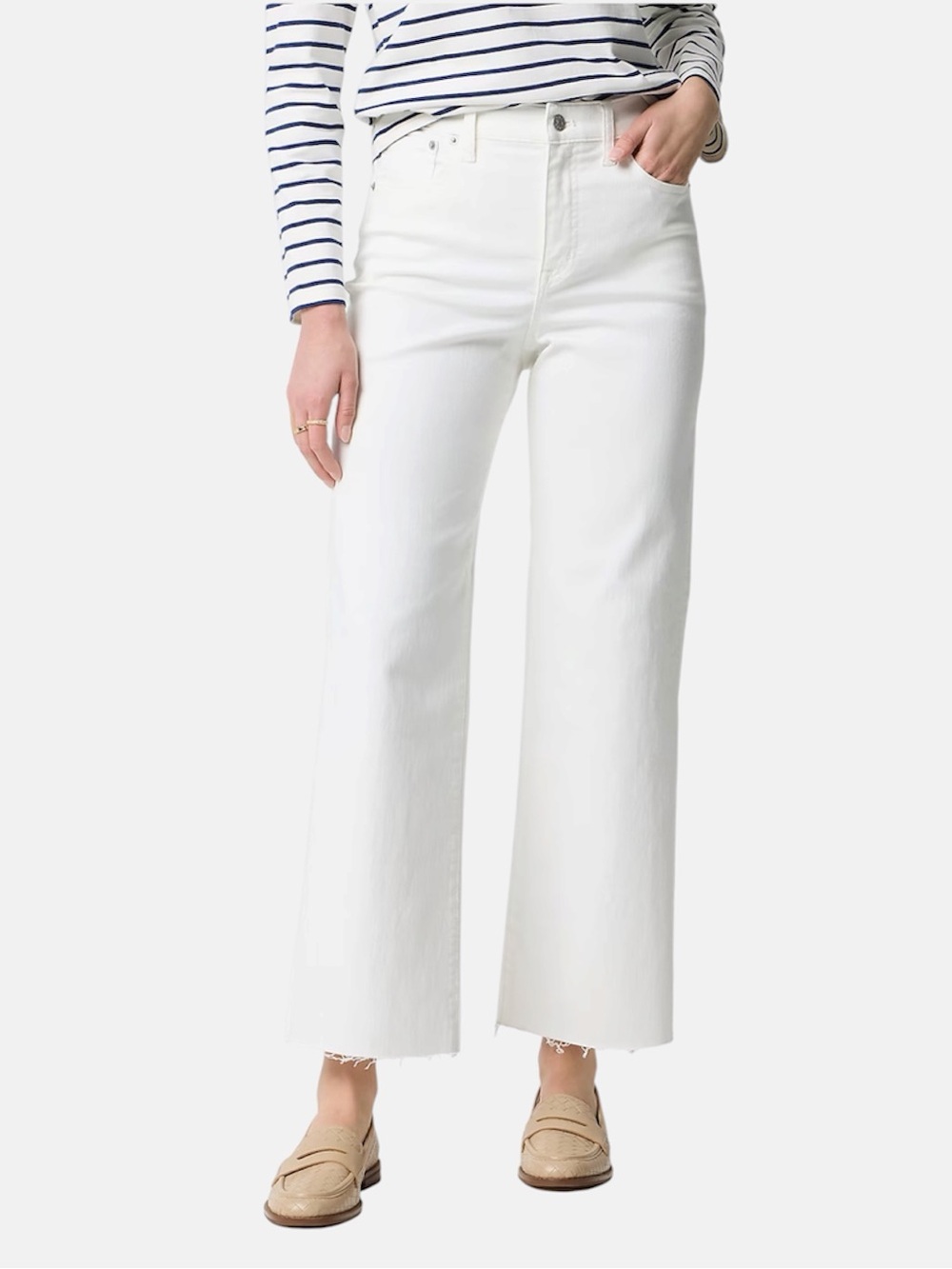 J. Crew Factory Wide-Leg Cropped Jeans NWT Size 27 Off White Raw Hem High Rise